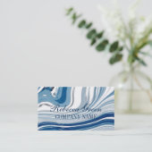 Carte De Visite plage marine océan aquarelle marbre bleu (Debout devant)