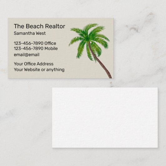 Carte De Visite Plage Réaltor Palm Tree Design (Devant / Derrière)