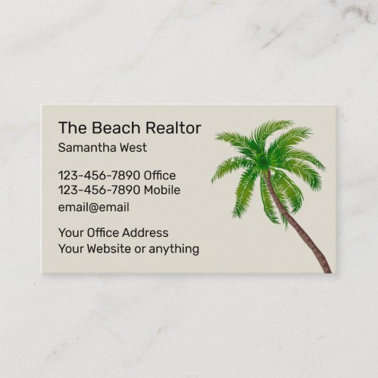 Carte De Visite Plage Réaltor Palm Tree Design (Devant)