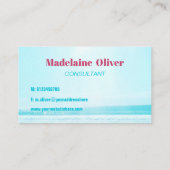 Carte De Visite Plage Scène Océan bleu rose Parapluie (Dos)