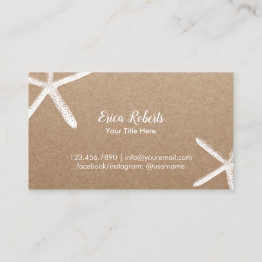 Carte De Visite Plage Thème Starfish & Seashells Rustique Kraft (Dos)