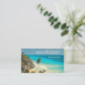 Carte De Visite Plage tropicale aux palmiers balayés par le vent (Debout devant)