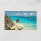 Carte De Visite Plage tropicale aux palmiers balayés par le vent (Devant)