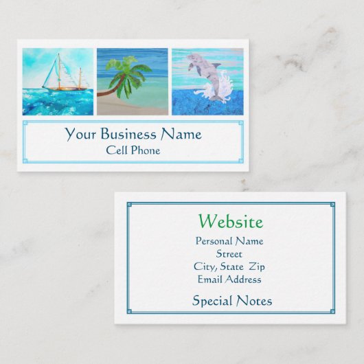 Carte De Visite Plage tropicale Voilier Palm Tree Dolphin Océan (Devant / Derrière)