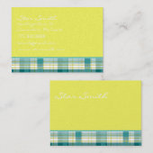 Carte De Visite Plaid Aqua Turquoise Blue et Lime (Devant / Derrière)