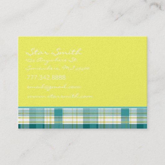 Carte De Visite Plaid Aqua Turquoise Blue et Lime (Devant)
