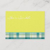 Carte De Visite Plaid Aqua Turquoise Blue et Lime (Dos)