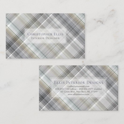 Carte De Visite Plaid Bleu/Gris/Tan (Devant / Derrière)