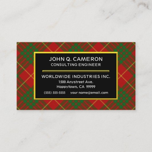 Carte De Visite Plaid de tartan écossais de Cameron de clan (Devant)