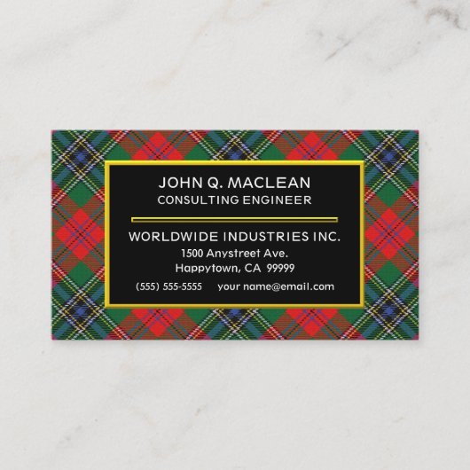 Carte De Visite Plaid de tartan rouge de MacLean de clan écossais (Devant)