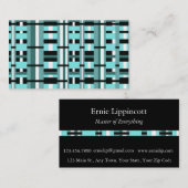 Carte De Visite Plaid en Aqua, Turquoise, noir & blanc (Devant / Derrière)