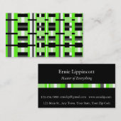 Carte De Visite Plaid en Lime vert, noir, blanc et gris (Devant / Derrière)