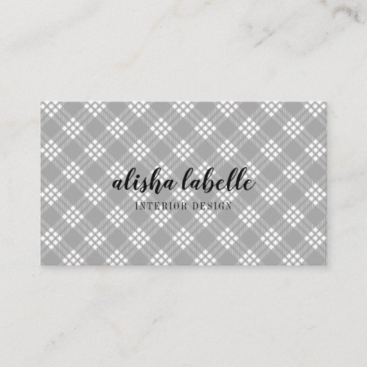 Carte De Visite Plaid gris clair chic et moderne (Devant)