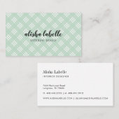 Carte De Visite Plaid vert à la menthe chic et moderne (Devant / Derrière)