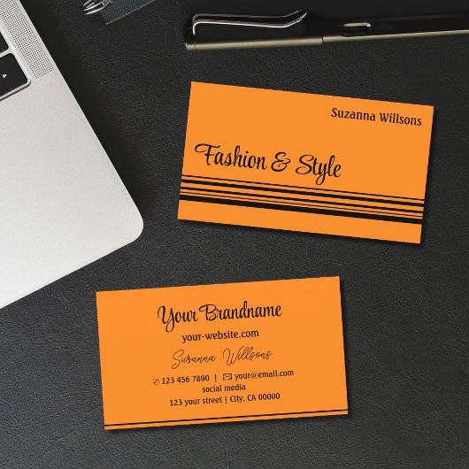 Carte De Visite Plain Orange Black Stripes Professionnel Design