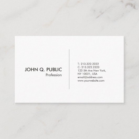 Carte De Visite Plaine blanche élégante simple professionnelle (Devant)