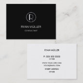 Carte De Visite Plaine et monogramme professionnels élégants noirs (Devant / Derrière)