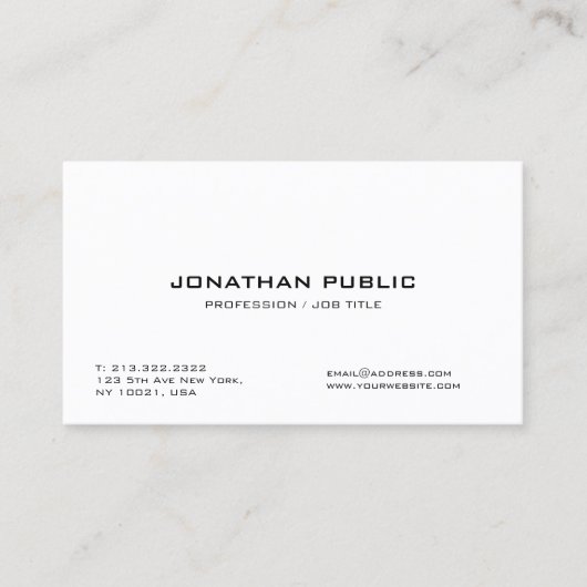 Carte De Visite Plaine moderne lisse blanche élégante (Devant)