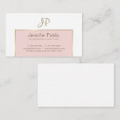 Carte De Visite Plaine propre blanche de monogramme d'or moderne à (Devant / Derrière)