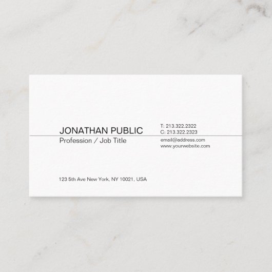 Carte De Visite Plaine simple blanche élégante professionnelle (Devant)