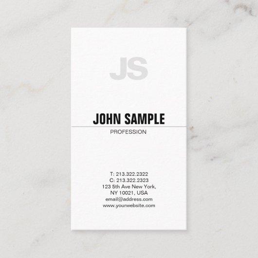 Carte De Visite Plaine simple de monogramme chic professionnel (Devant)