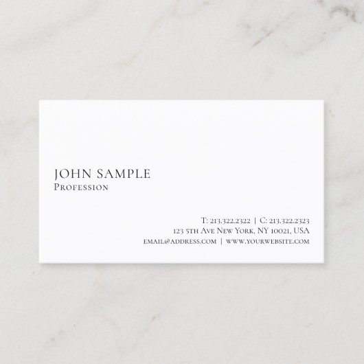 Carte De Visite Plaine simple professionnelle blanche moderne (Devant)