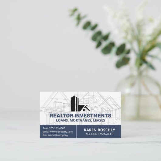 Carte De Visite Plan d'architecture | Logo de propriété (Debout devant)