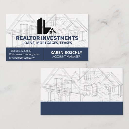 Carte De Visite Plan d'architecture | Logo de propriété (Devant / Derrière)