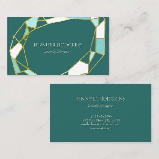 Carte De Visite Plan de Golden Gem| Turquoise| Créateur de bijoux (Devant / Derrière)