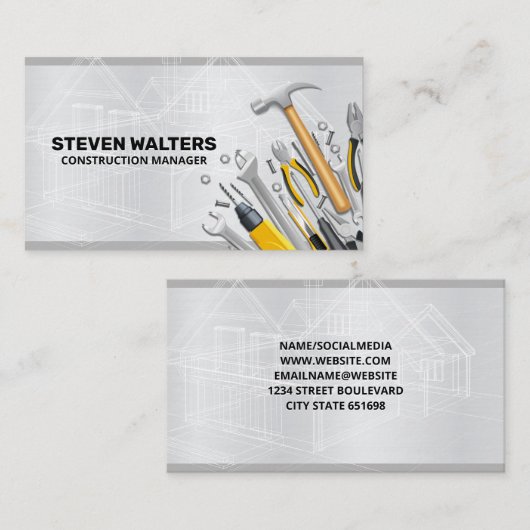 Carte De Visite Plan directeur | Ensemble d'outils de menuiserie d (Devant / Derrière)