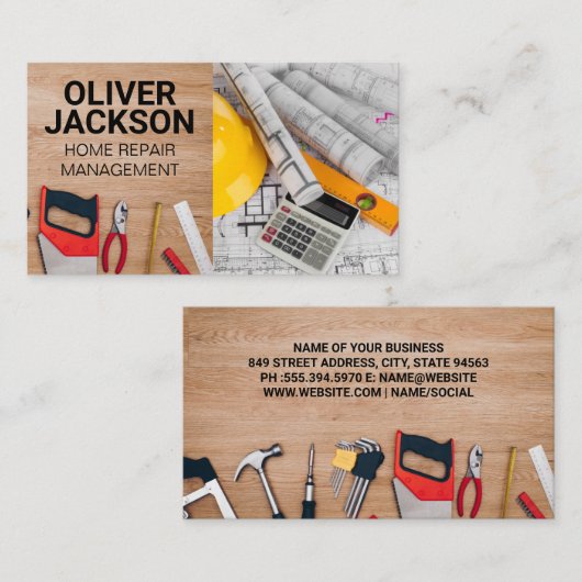 Carte De Visite Plan directeur | Outils de construction (Devant / Derrière)