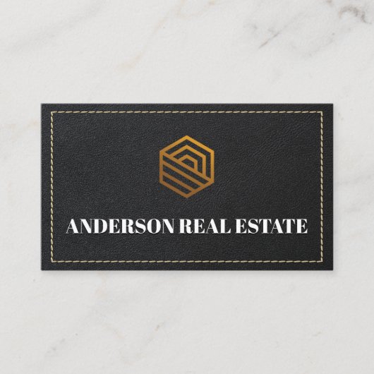 Carte De Visite Plan en cuir | Logo de l'immobilier Gold (Devant)