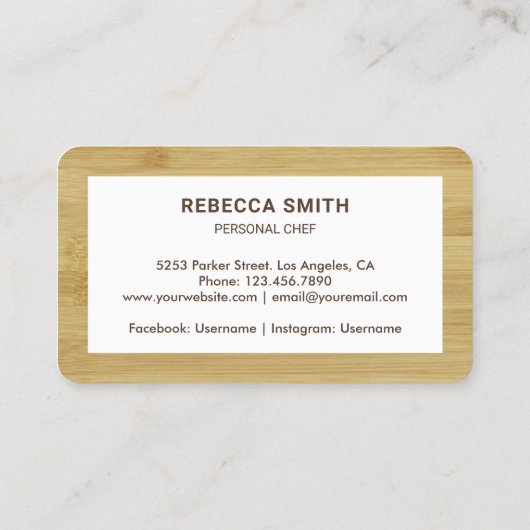 Carte De Visite Planche à découper en bambou en bois Restauration (Dos)