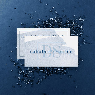 Carte De Visite Planche de bleu   Monogramme d'aquarelle Azure cla