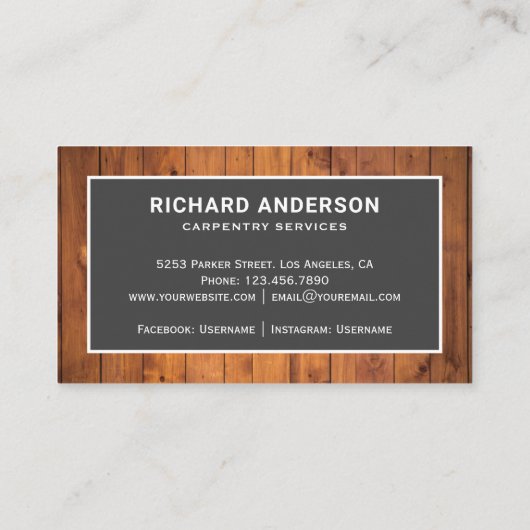 Carte De Visite Plancher en bois rustique Charpentier en bois sur  (Dos)