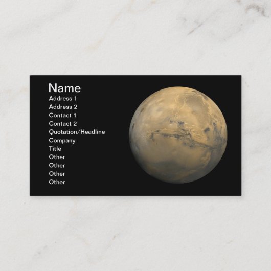 Carte De Visite Planète Mars dans le système solaire NASA (Devant)