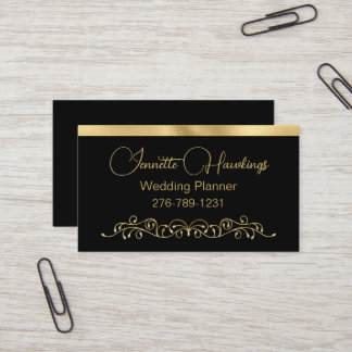 Carte De Visite Planificateur de mariage élégant noir et or