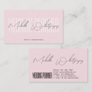 Carte De Visite Planificateur de mariage rose monogramme écriture 