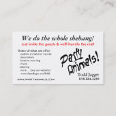 Carte De Visite Planificateur de partie de "fêtards" -, (Dos)