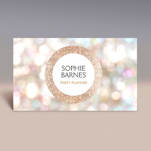 Carte De Visite Planificateur d'événements Cute Bokeh et Rose Gold