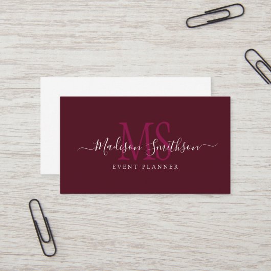 Carte De Visite Planificateur d'événements de script élégant (Devant/Arrière en situation)
