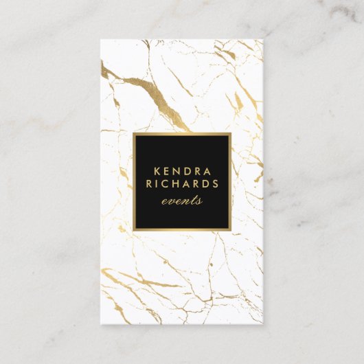 Carte De Visite Planificateur d'événements en marbre blanc et or (Devant)