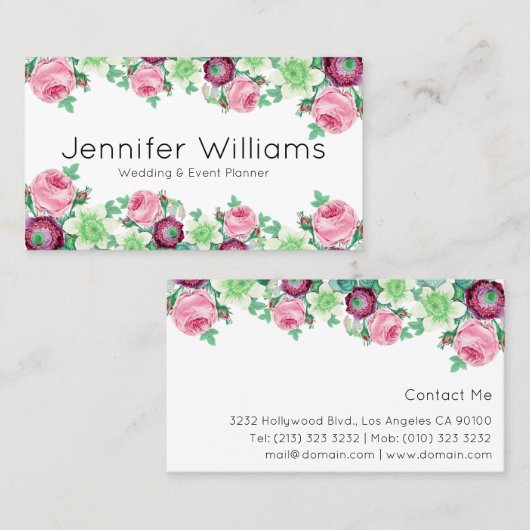 Carte De Visite Planificateur d'événements Floral (Devant / Derrière)