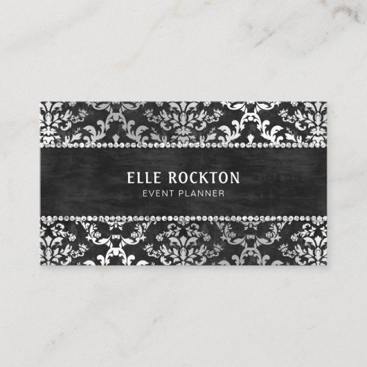 Carte De Visite Planificateur noir de minuit de mariage damassé de (Devant)