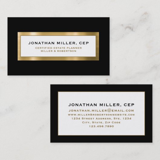 Carte De Visite Planification immobilière en or noir (Devant / Derrière)