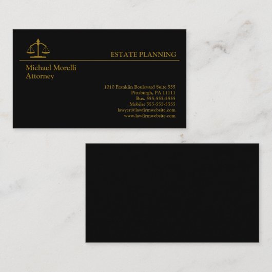 Carte De Visite Planification immobilière - Noir | Or (Devant / Derrière)