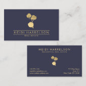 Carte De Visite Plante en Coton d'or sur Bleu Dusky (Devant / Derrière)