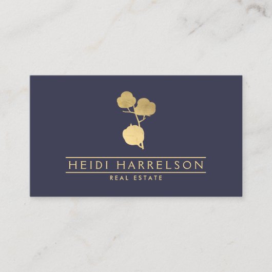 Carte De Visite Plante en Coton d'or sur Bleu Dusky (Devant)