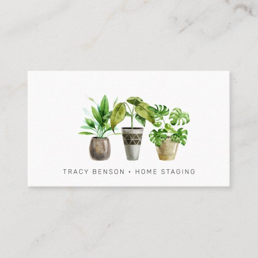 Carte de visite Plante en pot à l'aquarelle (Devant)