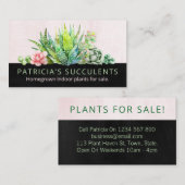 Carte De Visite Plante Succulent De La Maison Noire Et Rosée (Devant / Derrière)